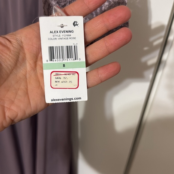 Alex Evening Lace Tulle Rhinestone accent maxi evening gown dress - Picture 5 of 6